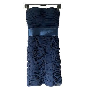 Bill Levcoff Navy Strapless  Ruched Knee Length Cocktail Dress Size 2